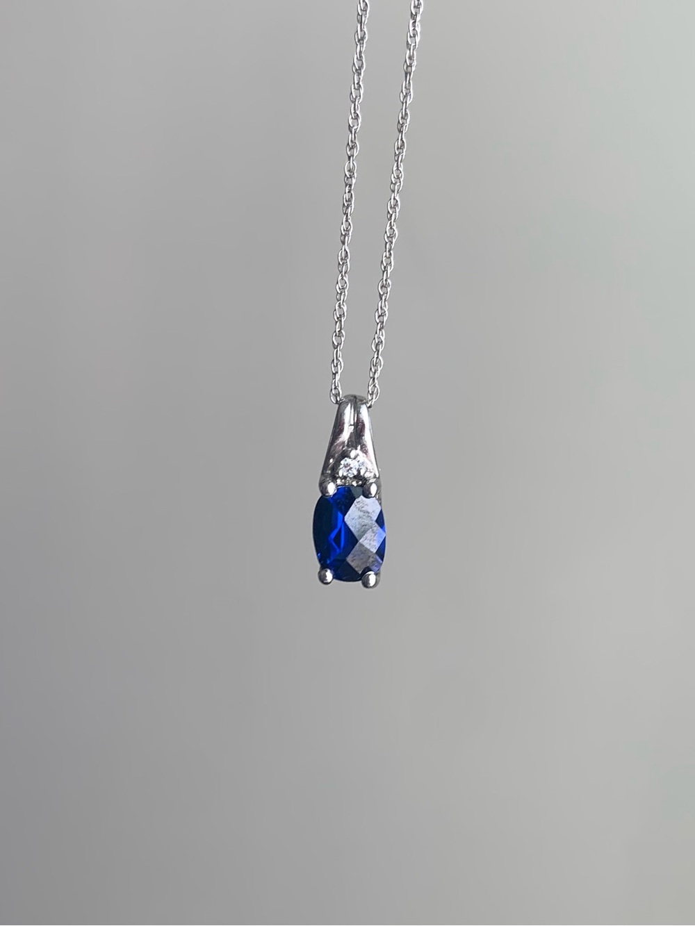 Blue Sapphire Pendant Necklace Sterling Silver Minimalist Dainty Jewelry